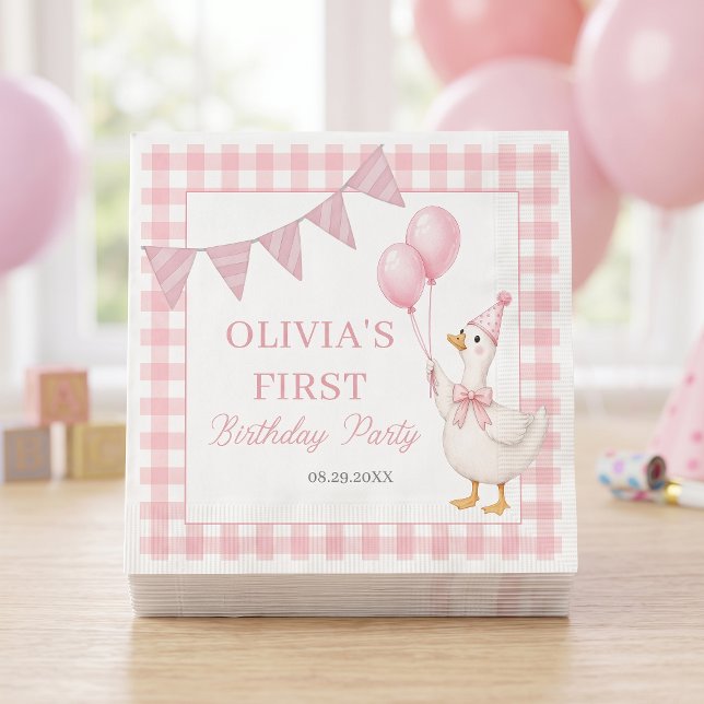 Fåfäng Anka Rosa Rutig Tjej Födelsedag Pappersservett (Skapare uppladdad)