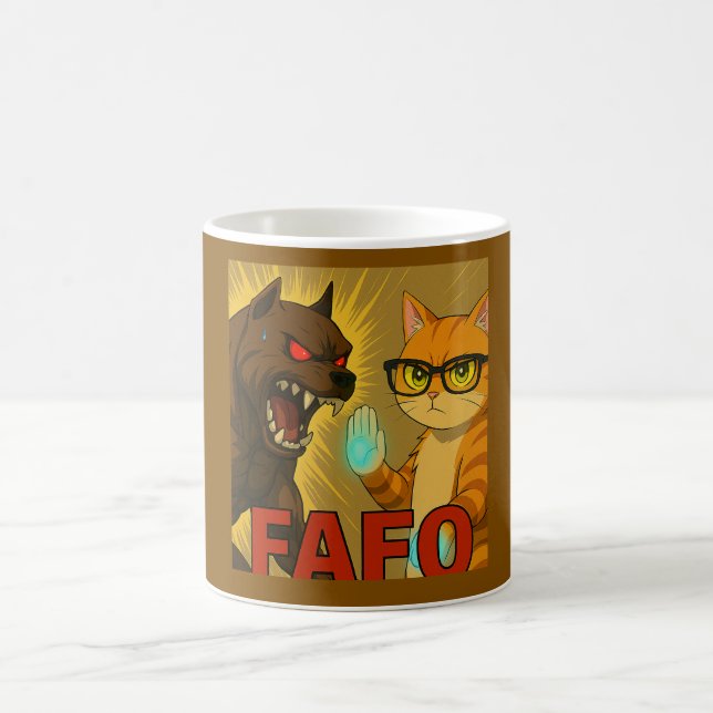 FAFO – Small Cat, Big Attitude Coffee Mug Magisk Mugg (Center)