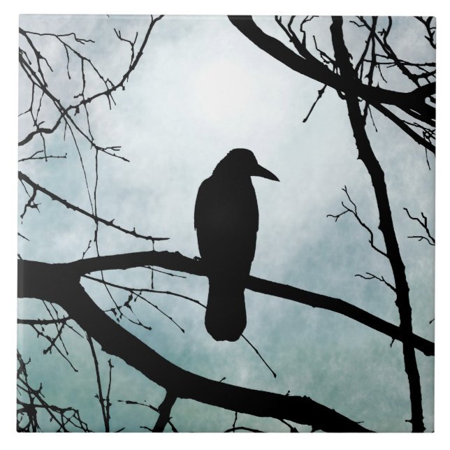 Fågel 77 Kråka Raven Kakelplatta (Framsidan)