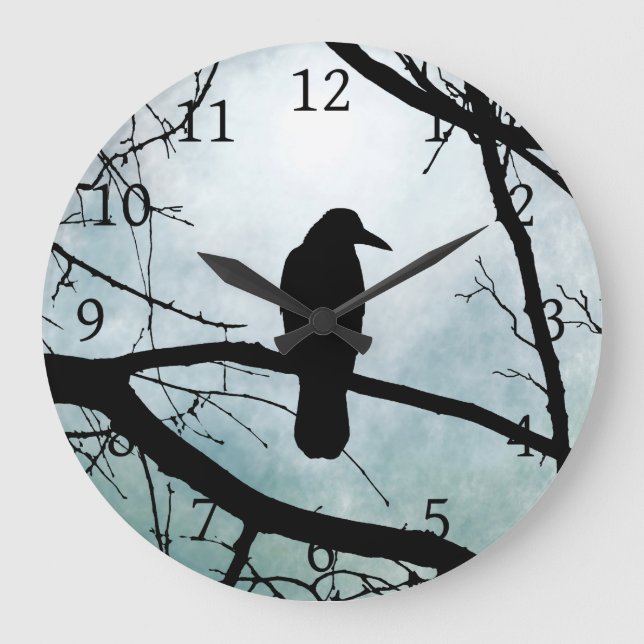 Fågel 77 Kråka Raven Stor Klocka (Framsida)