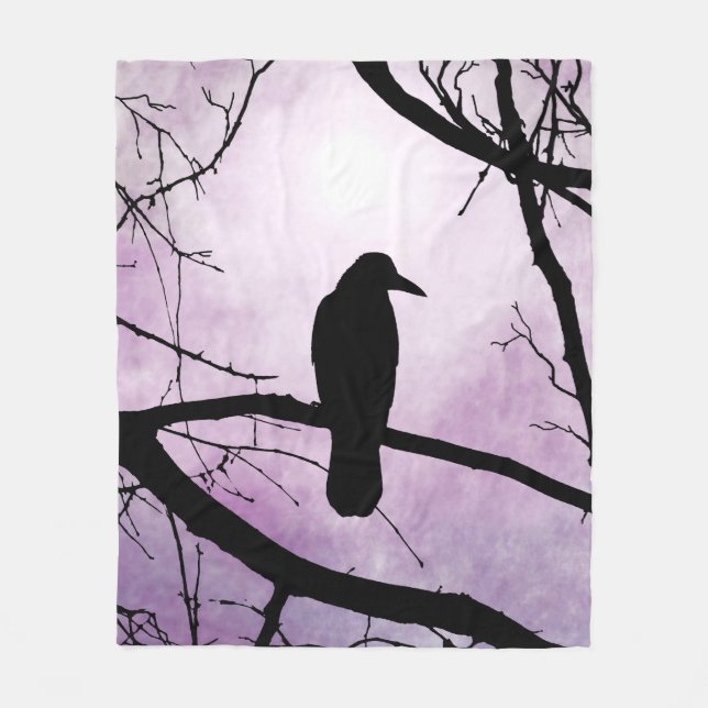 Fågel 78 Kråka Raven Fleecefilt (Framsidan)