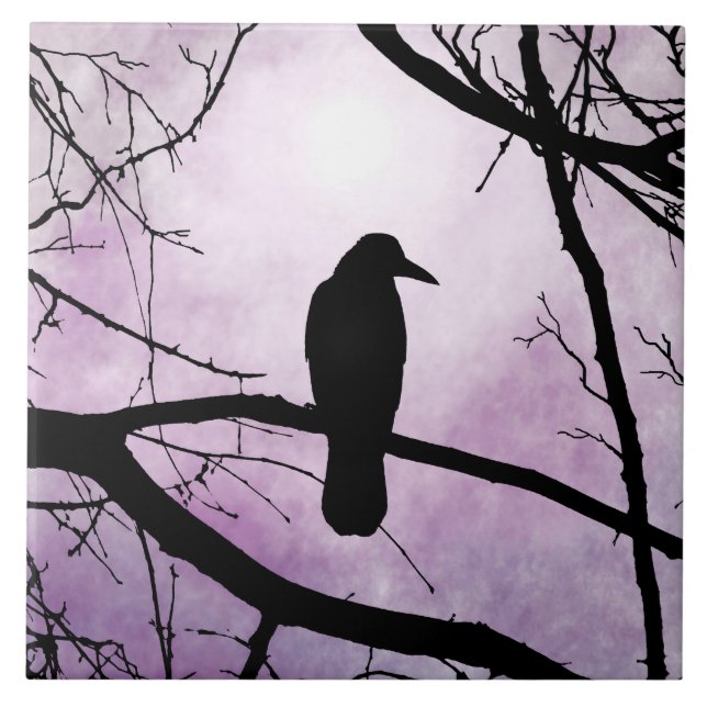 Fågel 78 Kråka Raven Kakelplatta (Framsidan)
