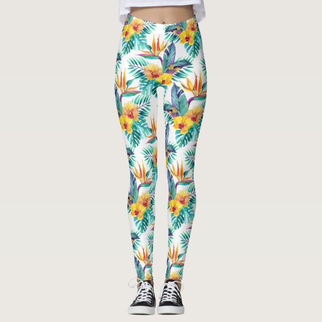 Fågel av paradis & Orchidmönster 2 Leggings (Framsida)