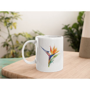 Fågel av paradisexotisk blomma, ljus vattenfärg kaffemugg