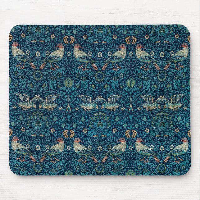 Fågel av William Morris, Vintage trädgårdstextilko Musmatta (Framsidan)