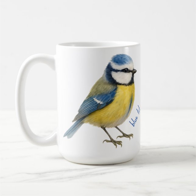 Fågel Blåmes Mugg, Akvarell Trädgårdsfågel Konst Kaffemugg (Vänster)
