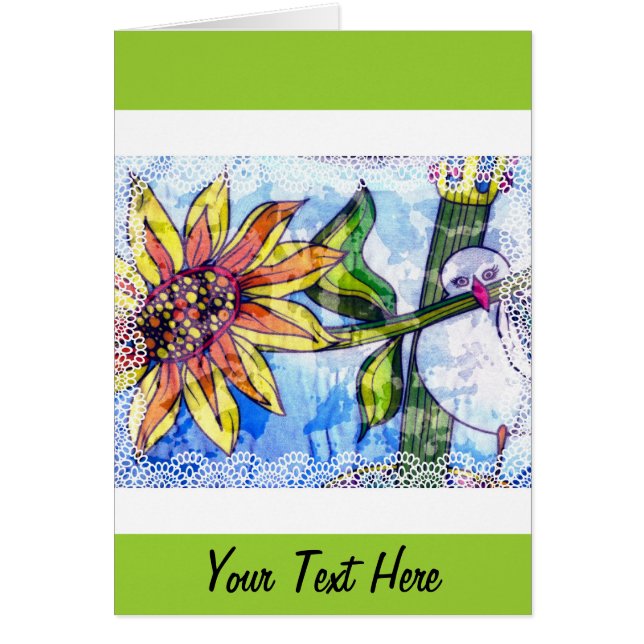 Fågel, blomma och Snöre Hälsningskort (Framsidan)