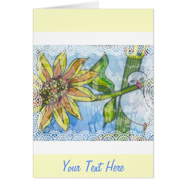 Fågel, blomma och Snöre Hälsningskort (Framsidan)