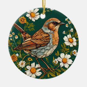🌸 Fågel Blomma Trädgård Fredlig Hem Stil Dekor 🎁 Julgransprydnad Keramik