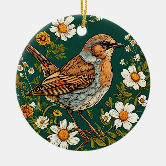 🌸 Fågel Blomma Trädgård Fredlig Hem Stil Dekor 🎁 Julgransprydnad Keramik (Framsidan)