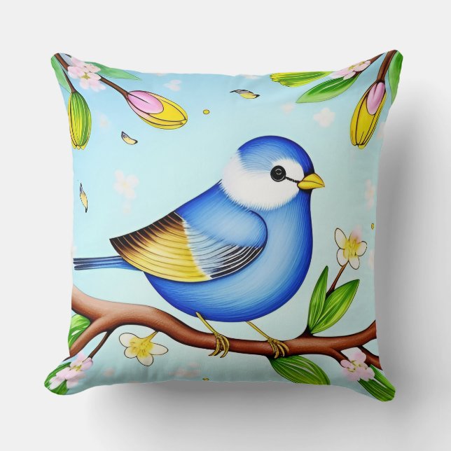 🐦 Fågel Blommig Kuddcover Till Kastkudde Vår Hemd Kudde (Framsida)