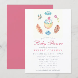Fågel Chick Boho Akvarell Flick Baby Shower Inbjudningar