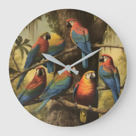 Fågel Djungel Baldakin Djup Lövverk Rund Väggtimme Stor Klocka