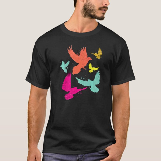 Fågel Duvor  Djur Duvor Kapplöpning Färgrik Duvor T Shirt (Framsida)