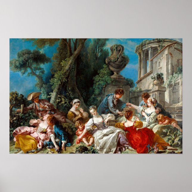 Fågel fångare av Francois Boucher tryck        (Framsidan)