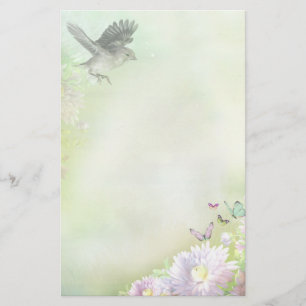 Fågel fjärilar, blommor brevpapper