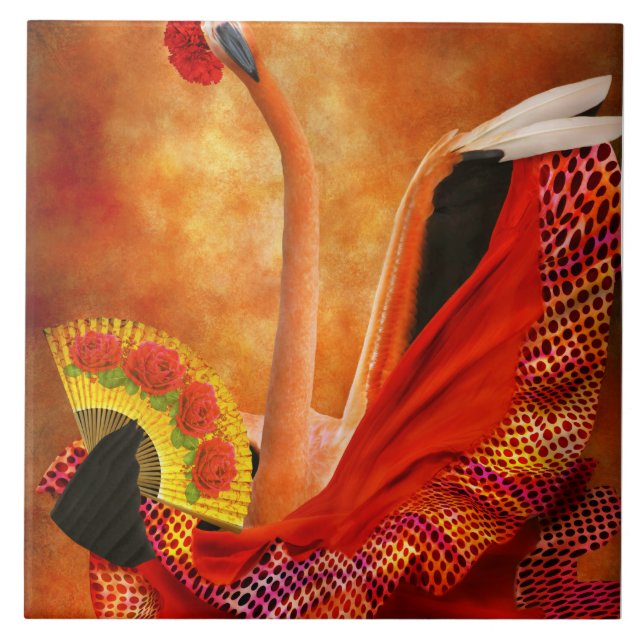 Fågel - Flamingo - Flamengo Dansare Kakelplatta (Framsidan)
