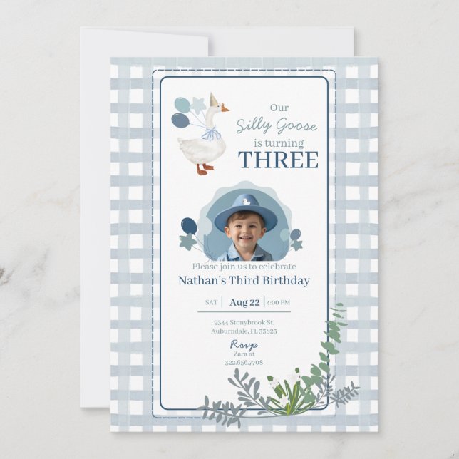 Fågel Födelsedag Alla Åldrar Blå Foto Inbjudningar (Framsida)