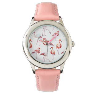 Fågel för mönster för vattenfärgflamingovit armbandsur