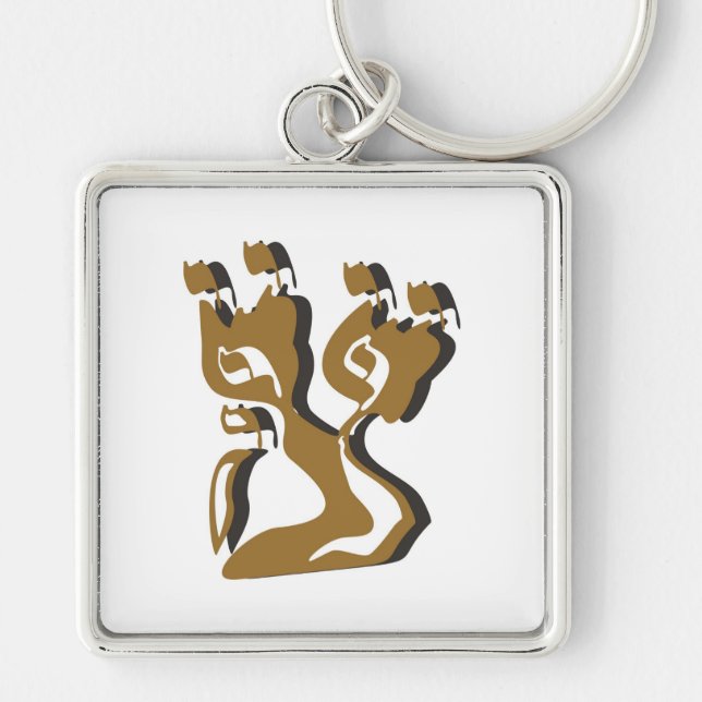 Fågel Fyrkantig Silverfärgad Nyckelring (Framsidan)