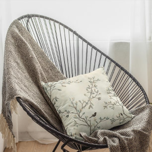 Fågel Gren Akvarell Beige Natur Målning Kudde