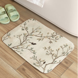 Fågel Gren Vattenfärg Beige Natur Målning Badrumsmatta