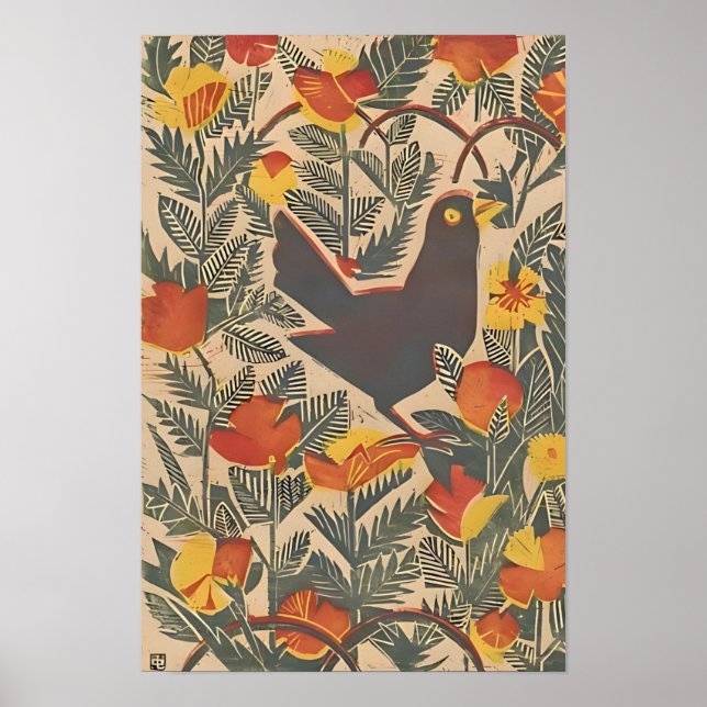 Fågel i apelsintryck poster (Framsidan)