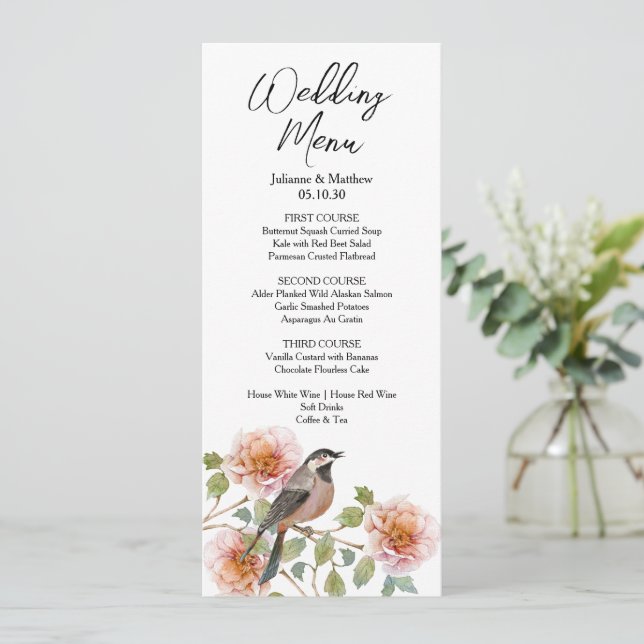 Fågel i blommor Bröllop Meny (Stående Fram)