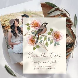 Fågel i blommor Spara datum Foto Datumet
