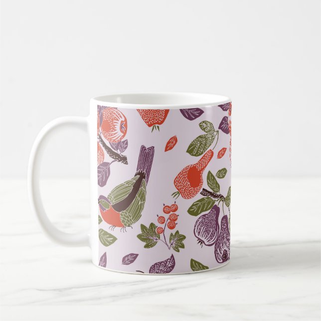 Fågel i en fruktträdgård. sömlös mönster kaffemugg (Vänster)