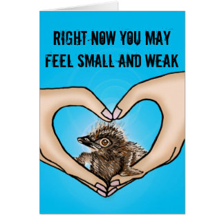 Fågel i händer som tröstar kortet hälsningskort