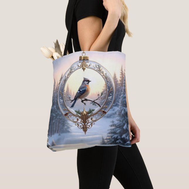 Fågel i julgransprydnad Totebag Tygkasse (Närbild)