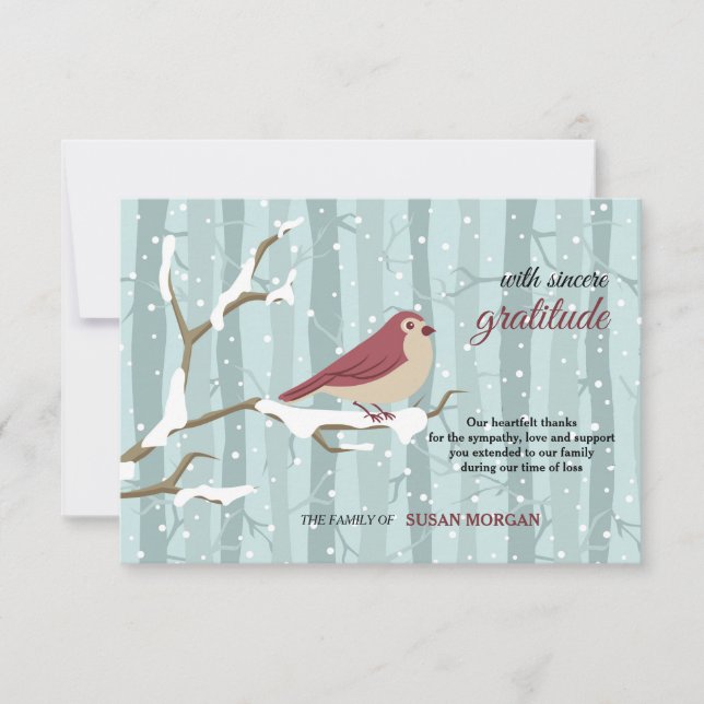 Fågel i kortet för snöförlusttack tack kort (Framsida)