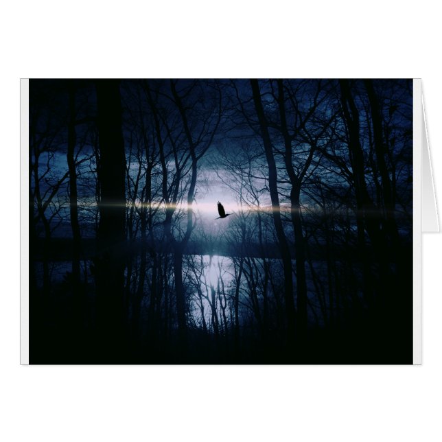 Fågel i månljus hälsningskort (Framsidan Horizontal)