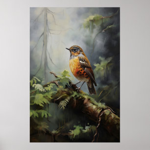 Fågel i skogsväggutskrift, Fågel Rustik, Botanisk Poster
