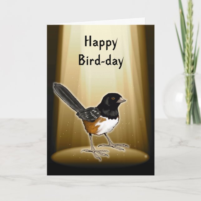 Fågel i Spotlight, Lycklig Bird Day, Pun, Birthday Kort (Framsida)