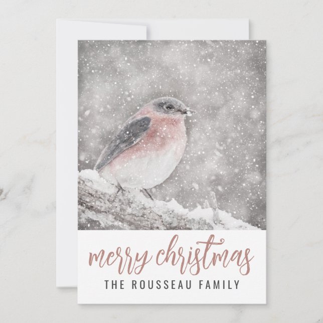 Fågel i vintersnö God Jul Julkort (Framsida)