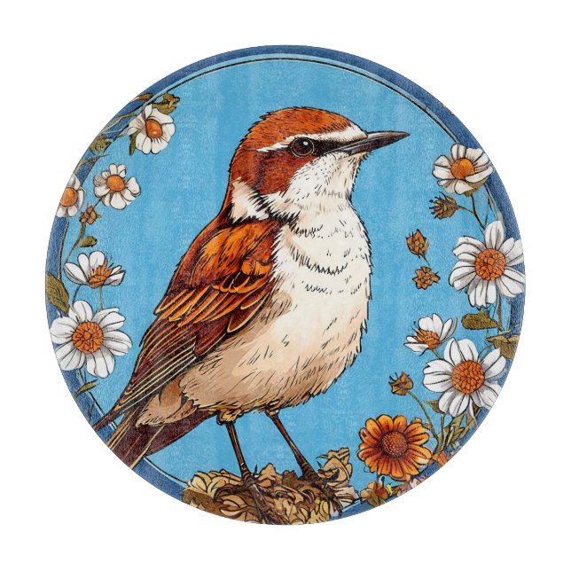 Fågel inramad av livfulla blommor (Framsidan)