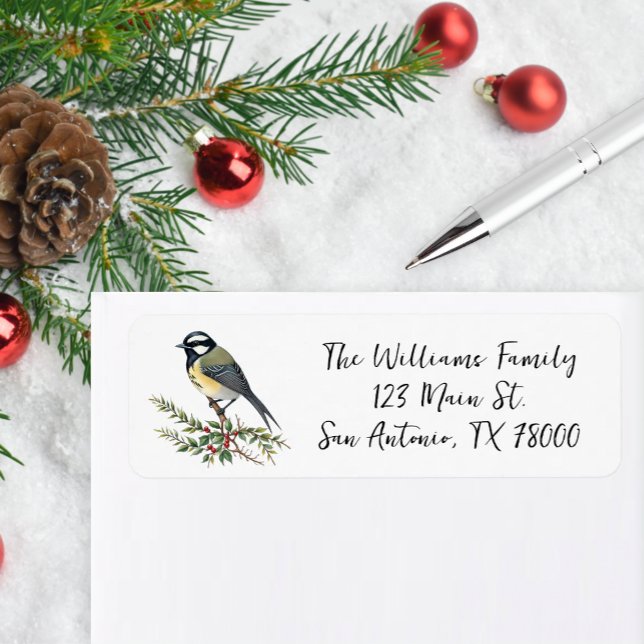 Fågel jul returadress etikett (Beautiful winter bird return address label.)