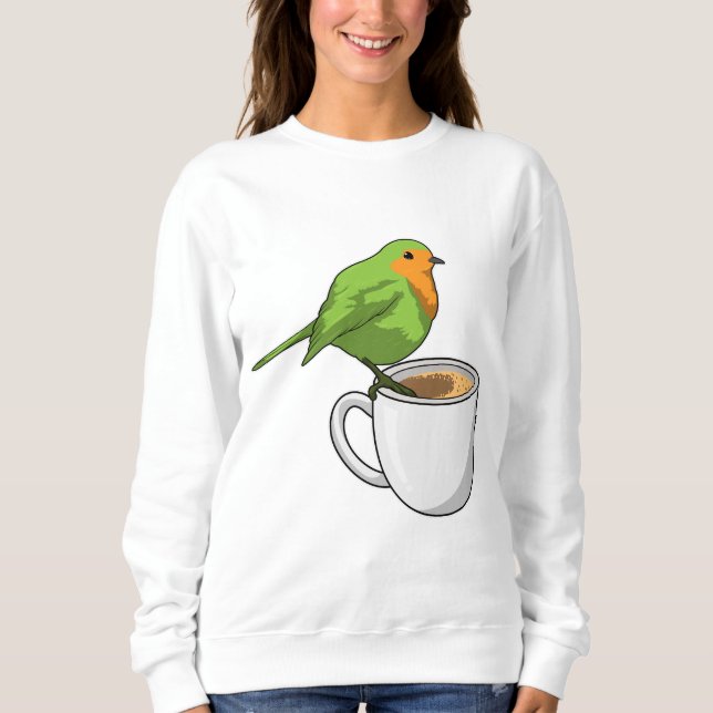 Fågel Kaffe Kopp T Shirt (Framsida)