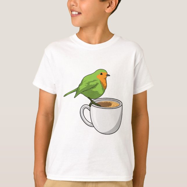 Fågel Kaffe Kopp T Shirt (Framsida)