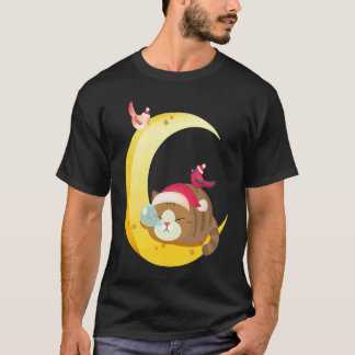 Fågel Månad Sövande Kattunge Katt Helgdag T Shirt