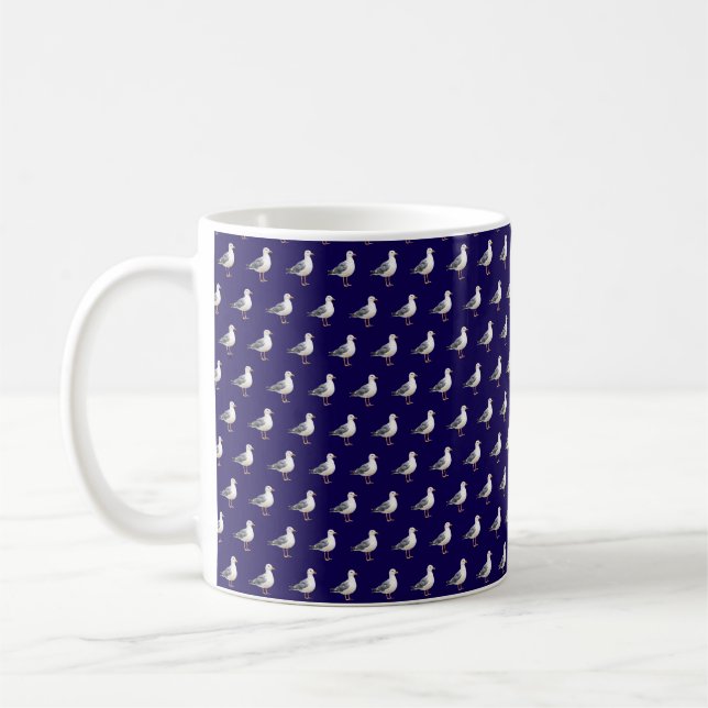 Fågel Måsfågel Strand Hav Kust Blå Akvarell Kaffemugg (Vänster)