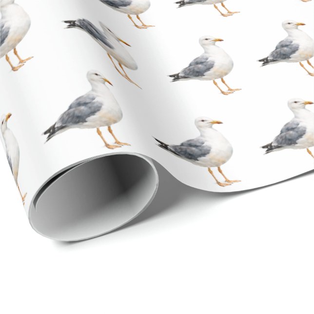 Fågel Måsfågel Strand Hav Vattenfärg Presentpapper (Rullad Hörn)