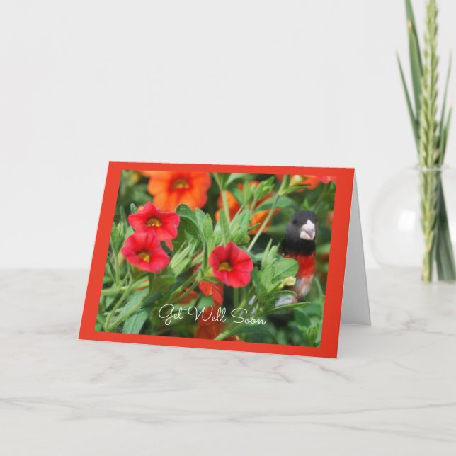 Fågel med blommahälsningkortet kort (Framsida)