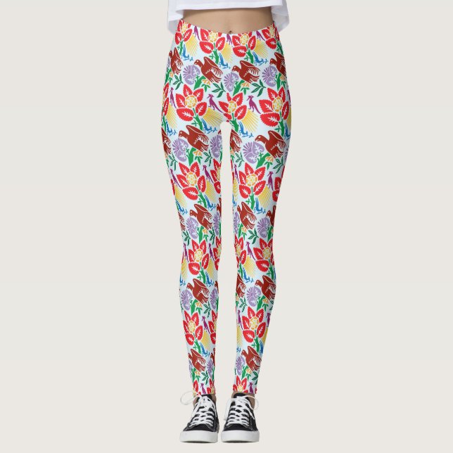 Fågel med blommiga baljväxter av Mönster Leggings (Framsida)
