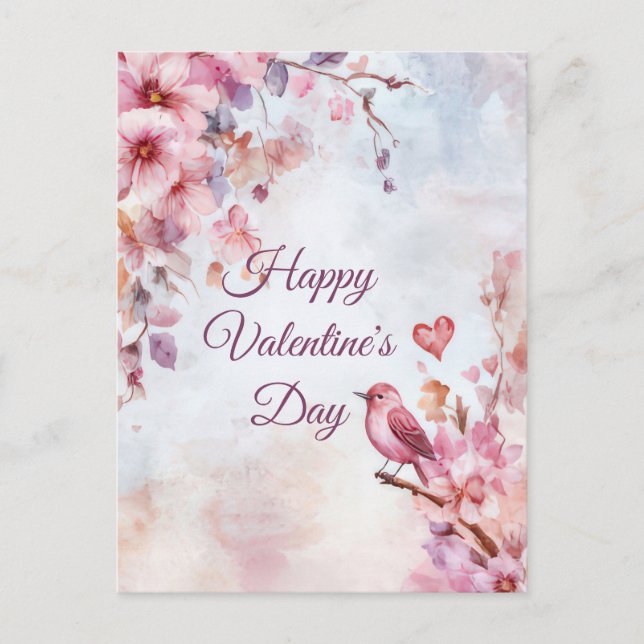 Fågel med blommor och hjärtsvalans Hälsning Vykort (Framsida)
