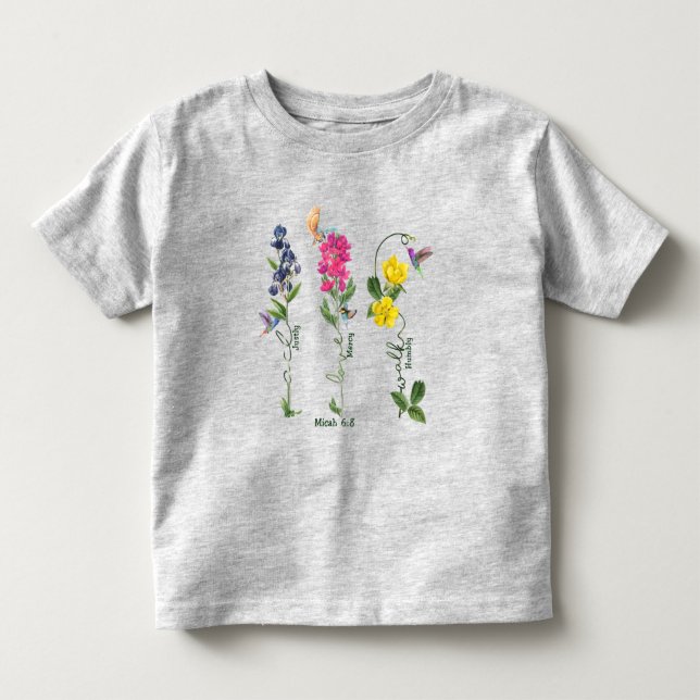 Fågel med blomstrande rättvisa, Kärlek Mercy och W T Shirt (Framsida)