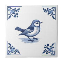 Fågel med Delft Blue- och White Blommigt Corners