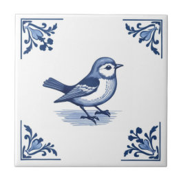 Fågel med Delft Blue- och White Blommigt Corners Kakelplatta